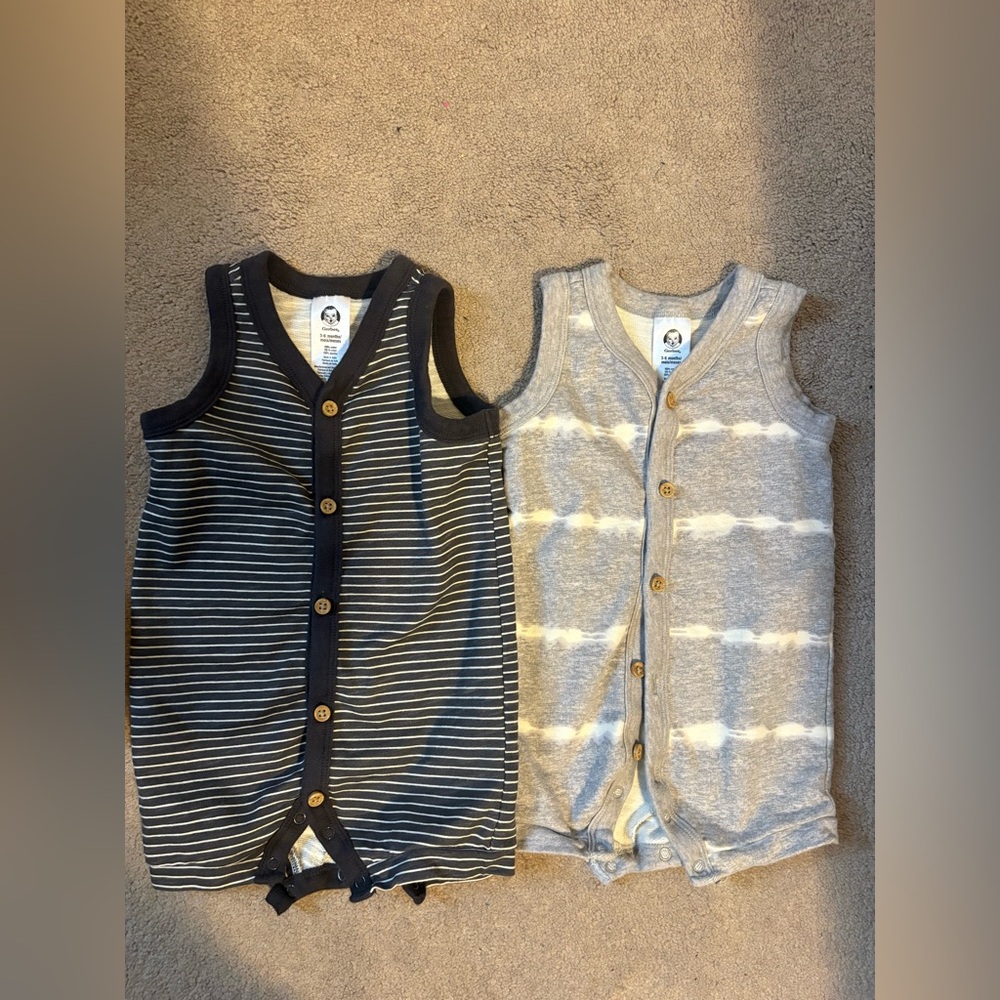 Gerber Navy and Gray Striped One Pieces
